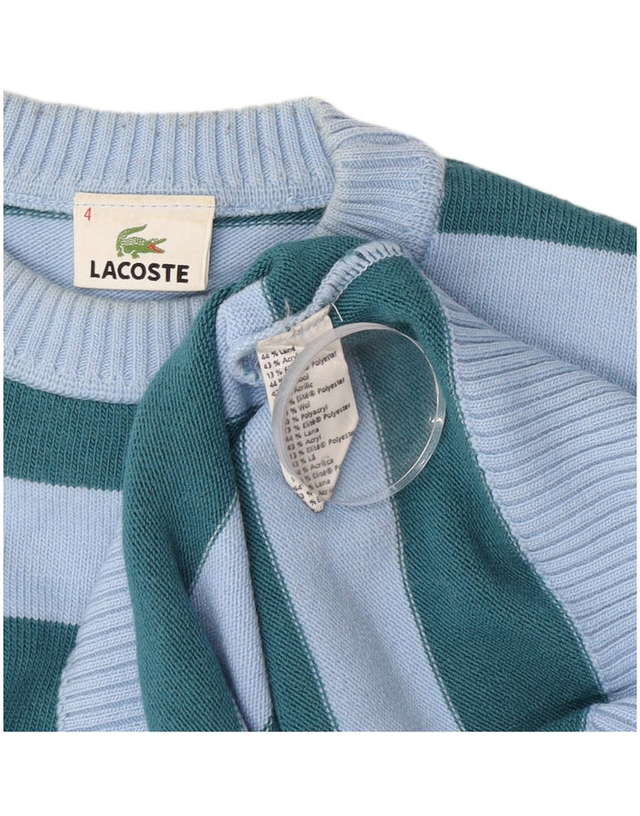Męski sweter Lacoste z okrągłym dekoltem, rozmiar 4, wełniany w średnie niebieskie paski