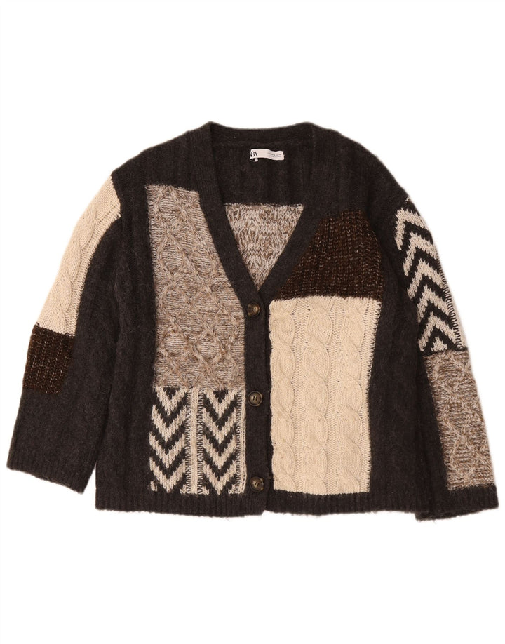 Damski sweter oversize Zara UK 10 Small Brown Patchwork