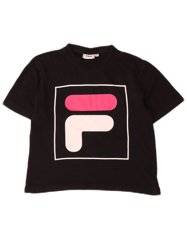 Damski T-shirt Fila Crop Graphic Top UK 6 XS Czarna bawełna
