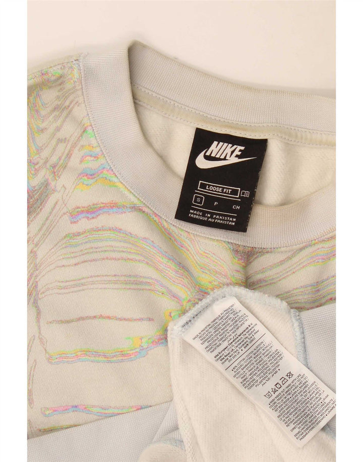 Damska bluza dresowa Nike z abstrakcyjnym wzorem, UK 10, mała w kolorze złamanej bieli