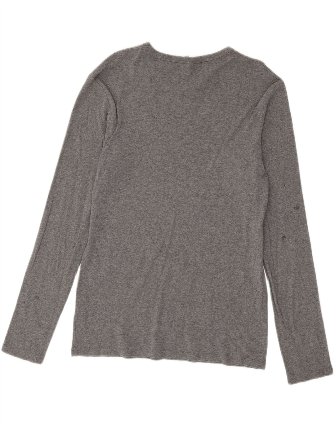 BENETTON Womens Graphic Top Long Sleeve UK 14 Large Grey Cotton