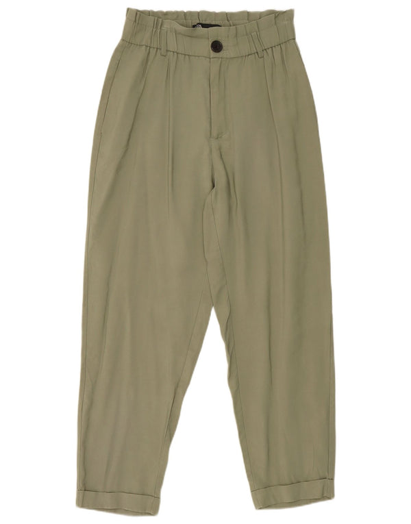 Damskie, przycięte spodnie Zara, małe W27 L25 Khaki, wiskoza