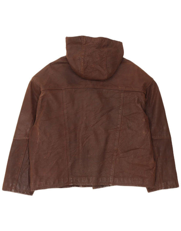 Bracci Mens Hooded Leather Jacket UK 38 Medium Brown