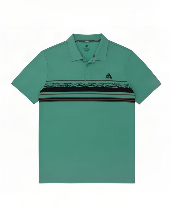 Męska koszulka polo Adidas, duża, turkusowa, poliestrowa w paski