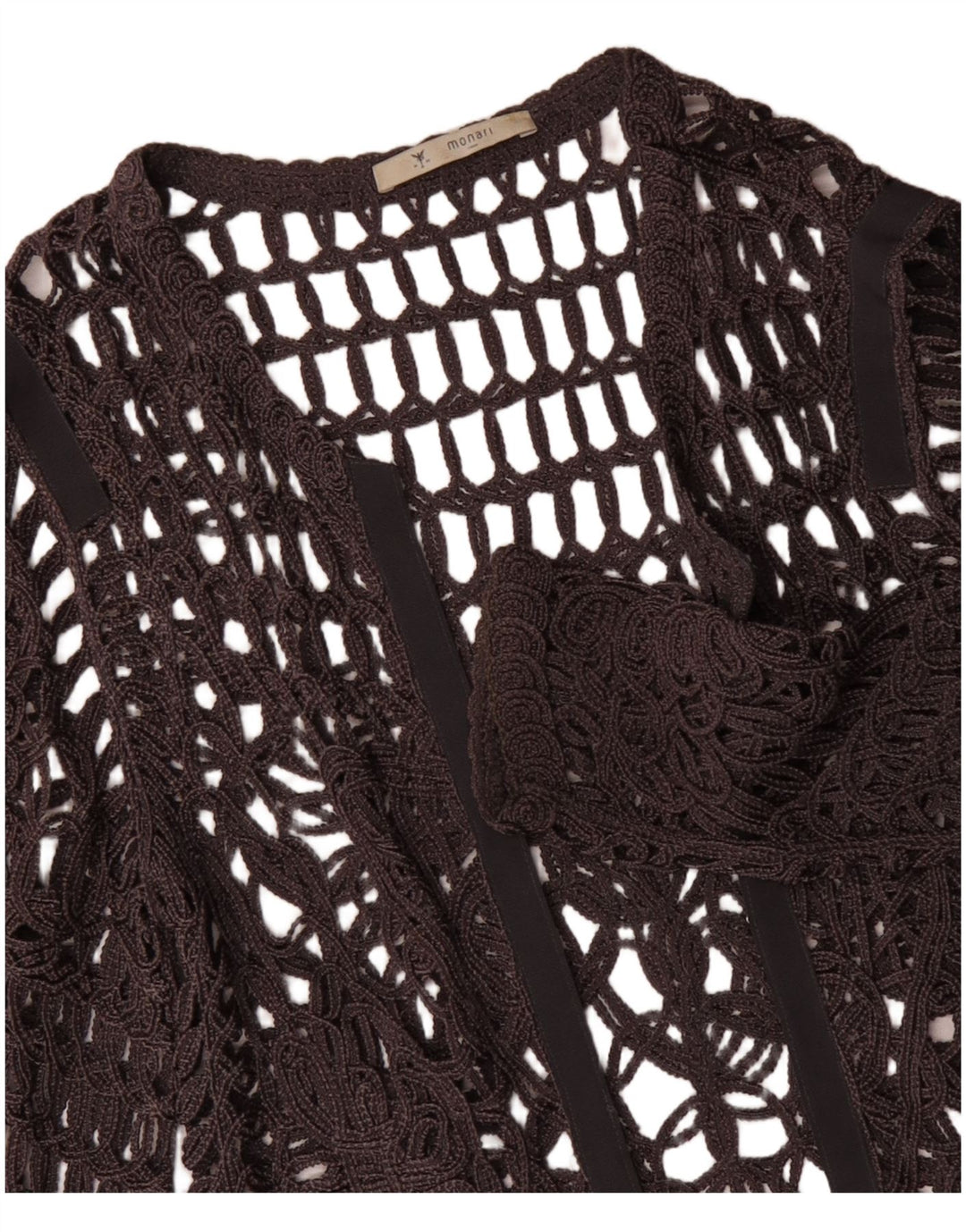 Damski szydełkowy top MONARI z długim rękawem, prześwitujący UK 14, duży, szary