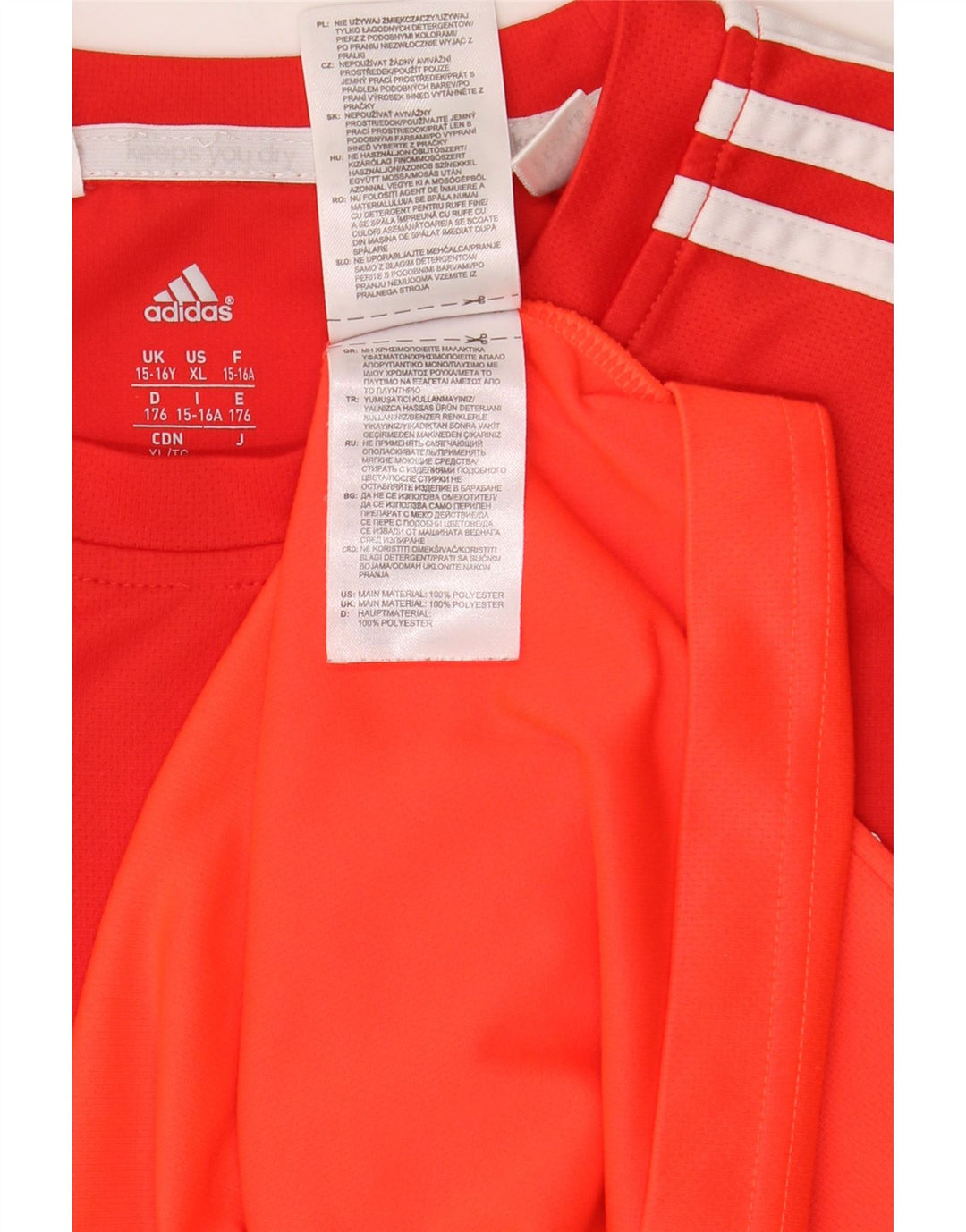 Chłopięcy t-shirt ADIDAS Climalite, 15-16 lat, pomarańczowy poliester z blokami kolorów