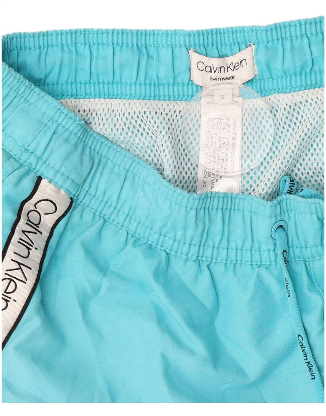 Męskie spodenki kąpielowe Calvin Klein z grafiką, mały niebieski, poliester z blokami kolorów