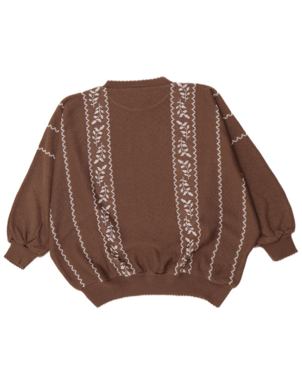 Sweter damski w stylu vintage z okrągłym dekoltem IT 52 2XL Brązowy kwiatowy akryl