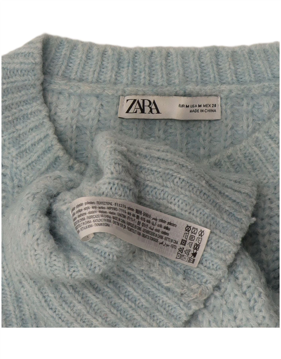 Damski sweter oversize z dekoltem w łódkę Zara UK 14, średni niebieski poliester