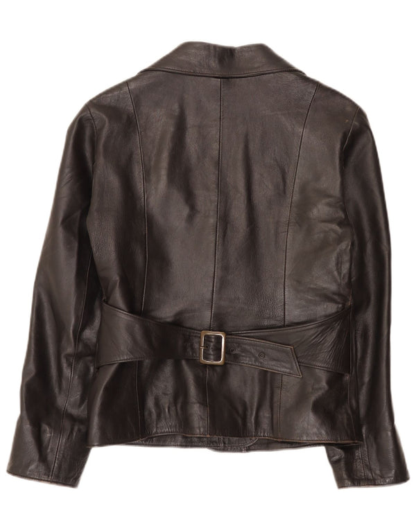 Vintage damska marynarka skórzana zapinana na 1 guzik IT 46, duża czarna