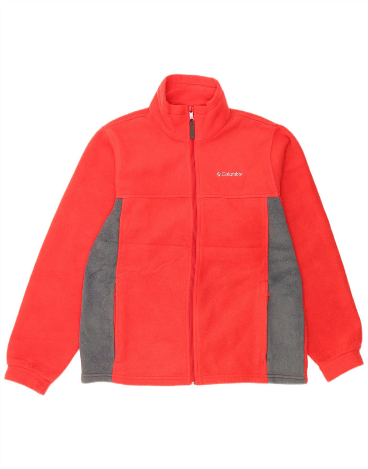 COLUMBIA Boys Fleece Jacket 13-14 Years Red Colourblock Polyester