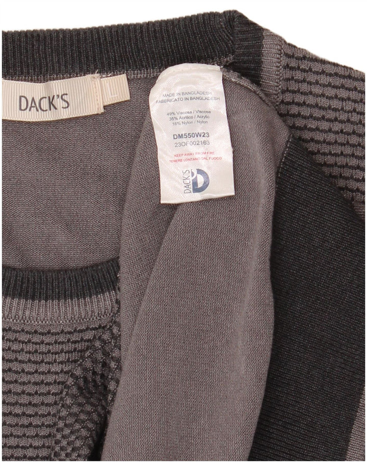 Męski sweter z okrągłym dekoltem DACK'S, duża, szara wiskoza z blokami kolorów