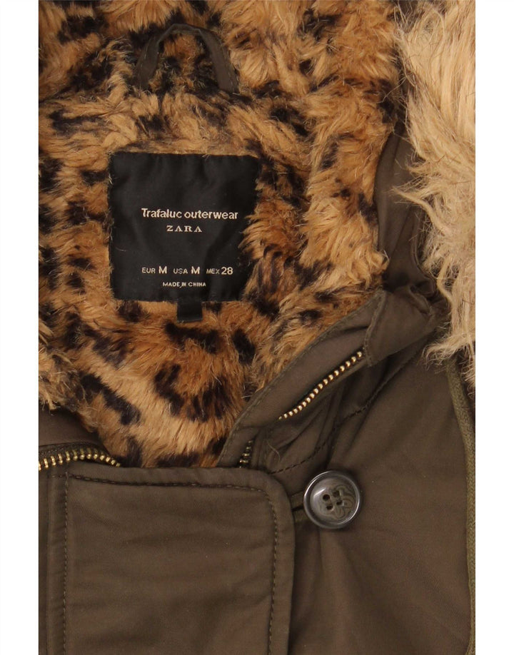 Damska kurtka z kapturem Sherpa Parka Zara UK 14, średni khaki