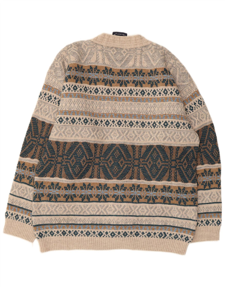 Męski sweter rozpinany North Pole, duży, beżowy, wełna Fair Isle