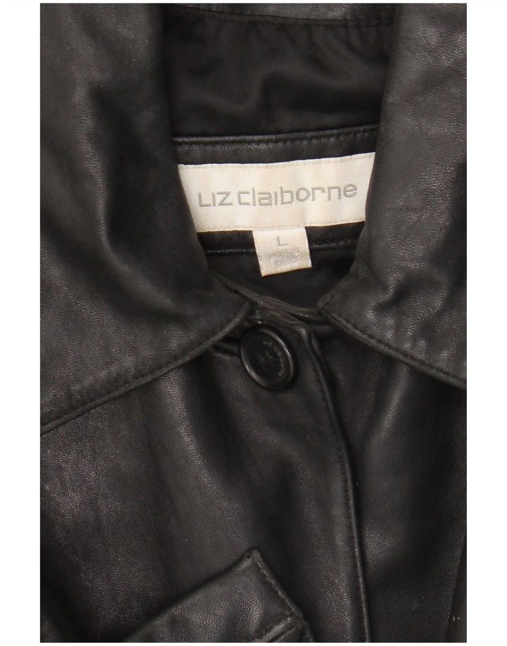 Damski płaszcz skórzany Liz Claiborne UK 16, duża czarna skóra