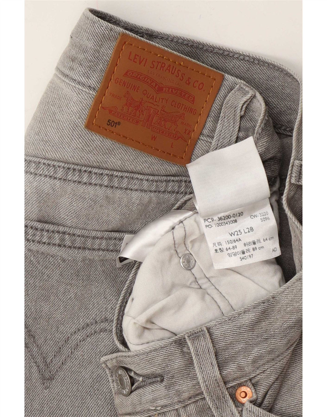 Damskie dżinsy Levi's 501 Straight W25 L28 Szara bawełna