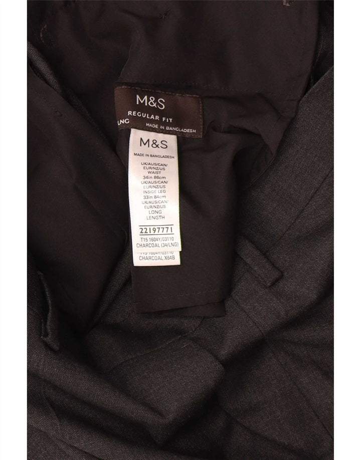 Marks & Spencer Męskie proste spodnie garniturowe o regularnym kroju W34 L33 szare