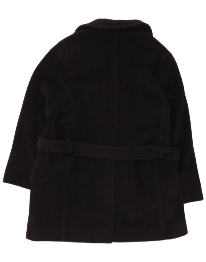 Damski płaszcz dwurzędowy Marella UK 14, średnia czarna dziewicza wełna