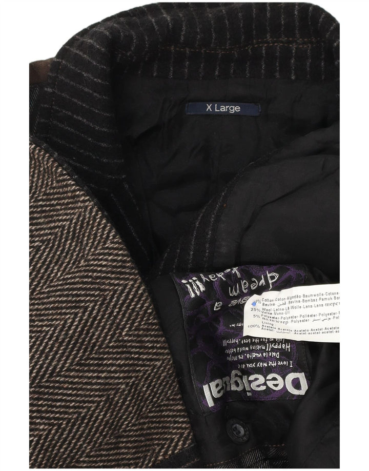 Damska marynarka Desigual zapinana na 3 guziki, UK 18 XL, brązowa, bawełniana w bloki kolorów