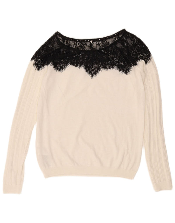 Damski sweter Guess z dekoltem w łódkę, UK 12, średni biały, blok kolorów