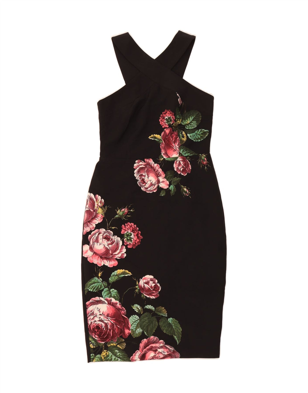OASIS Womens Halter Bodycon Dress UK 8 Small Black Floral Polyester Vintage Oasis and Second-Hand Oasis from Messina Hembry 