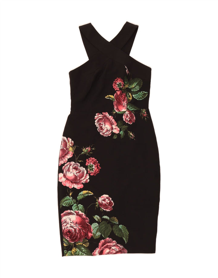 OASIS Womens Halter Bodycon Dress UK 8 Small Black Floral Polyester Vintage Oasis and Second-Hand Oasis from Messina Hembry 