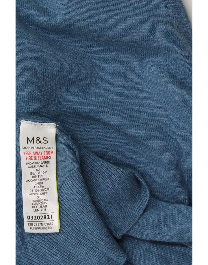 Marks & Spencer Męski sweter z okrągłym dekoltem, duży, niebieski, bawełniany