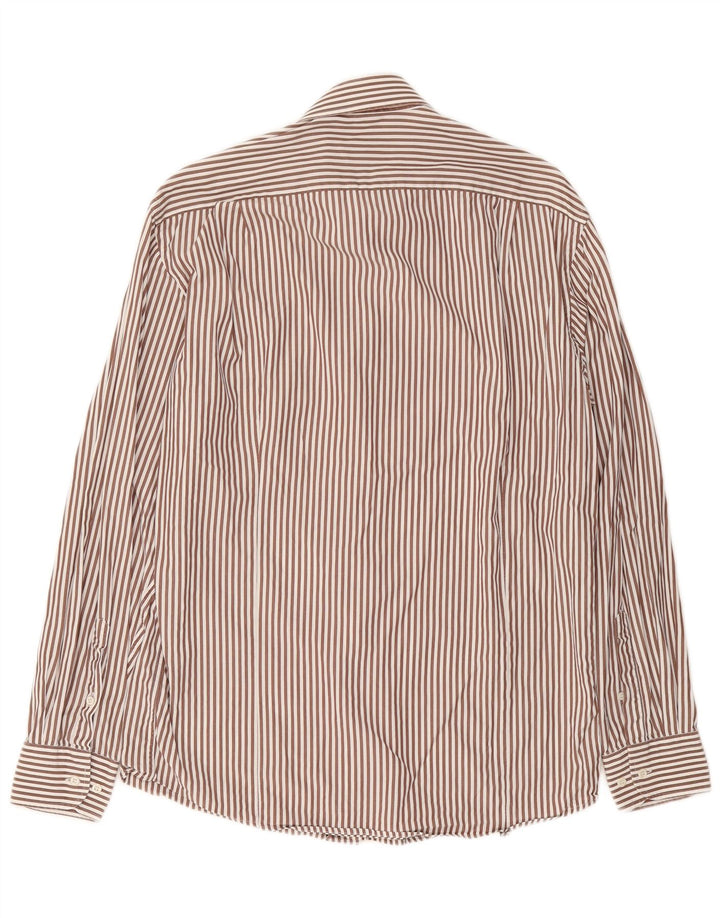 HUGO BOSS Mens Shirt Size 40 15 1/2 Medium Brown Pinstripe