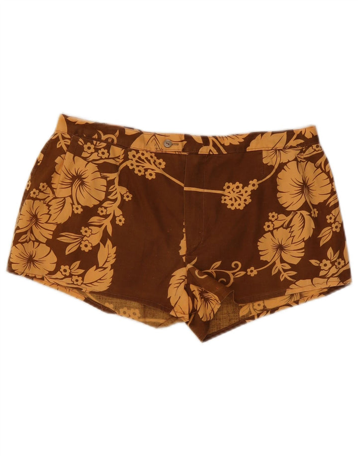 Vintage damskie gorące spodnie W32 średniobrązowe w kwiaty