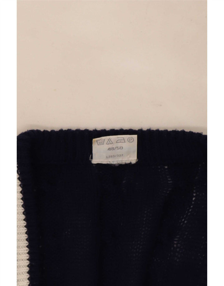 Męski sweter rozpinany w stylu vintage IT 48/50 Średni granatowy poliester w paski