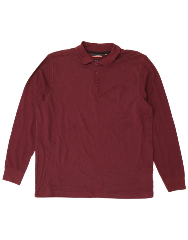 Męska koszulka polo Pierre Cardin z długim rękawem i regularnym krojem, 2XL, bordowa bawełna