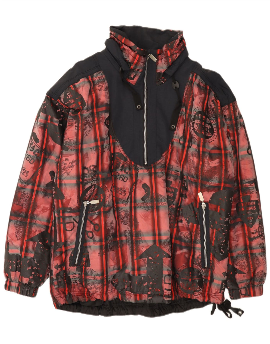 Męska kurtka Anorak w stylu vintage, luźny krój, UK 38, poliester w kolorze średniej czerwieni