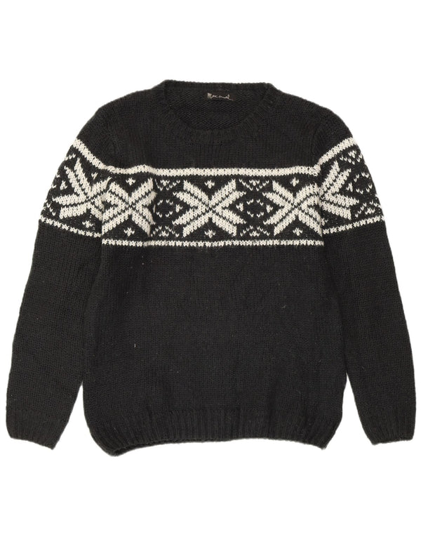 Sweter damski VINTAGE z okrągłym dekoltem UK 16, duży, czarny, wełniany Fair Isle