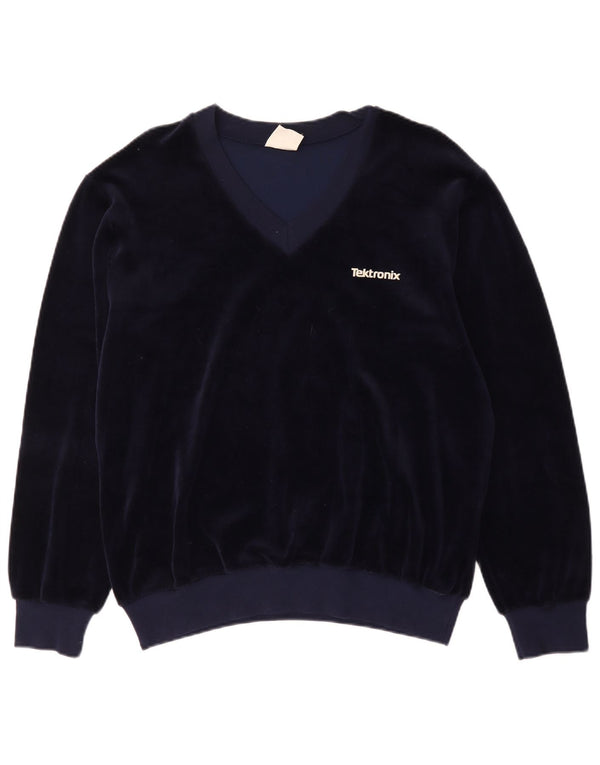 Sweter damski w stylu vintage, aksamitny, brytyjski 20 2XL, granatowy, bawełniany