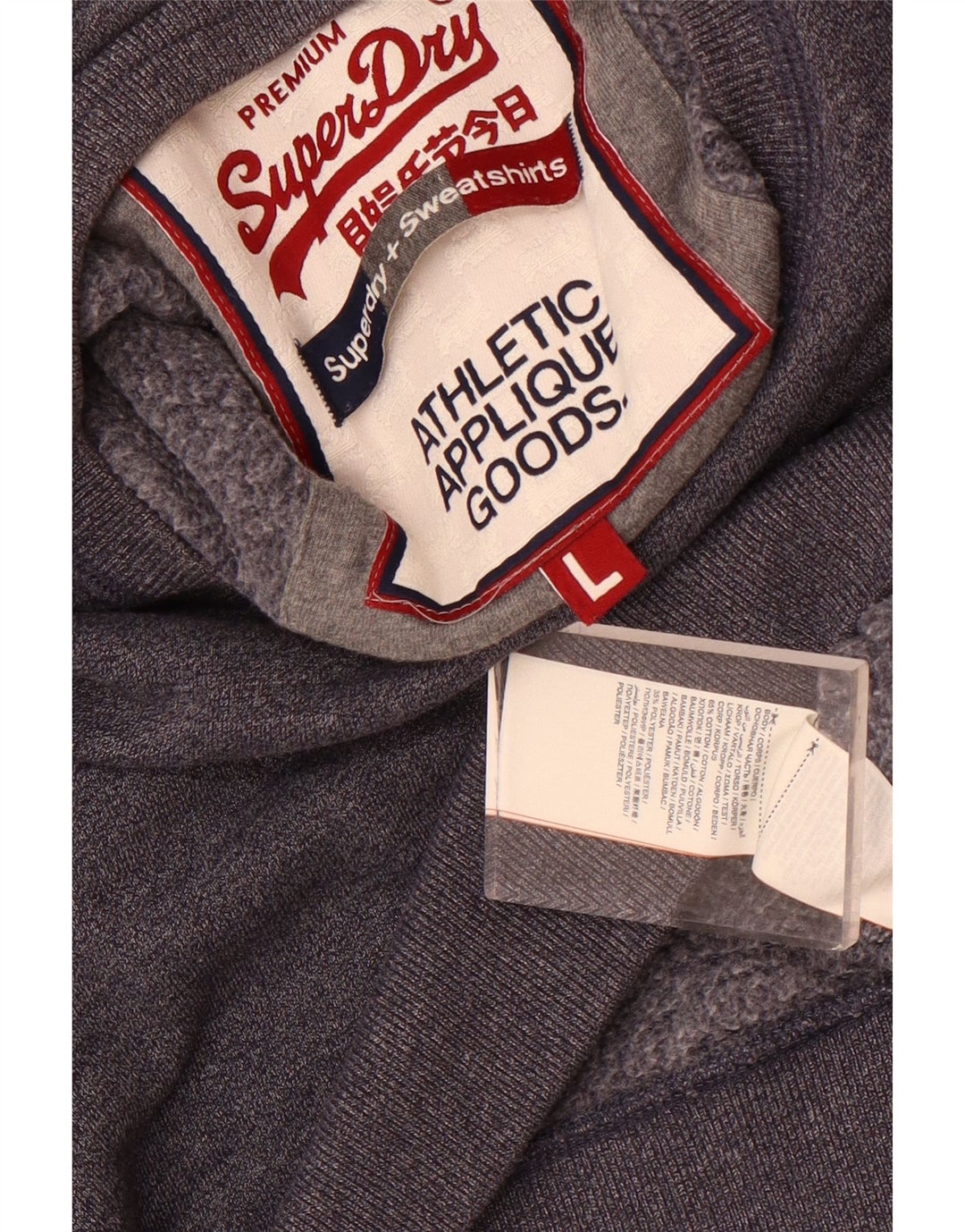 Męski sweter z grafiką Superdry, duży, granatowy, bawełniany w cętki