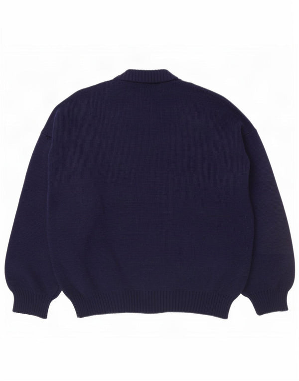 Vintage damski sweter z golfem z grafiką UK 20 2XL granatowy