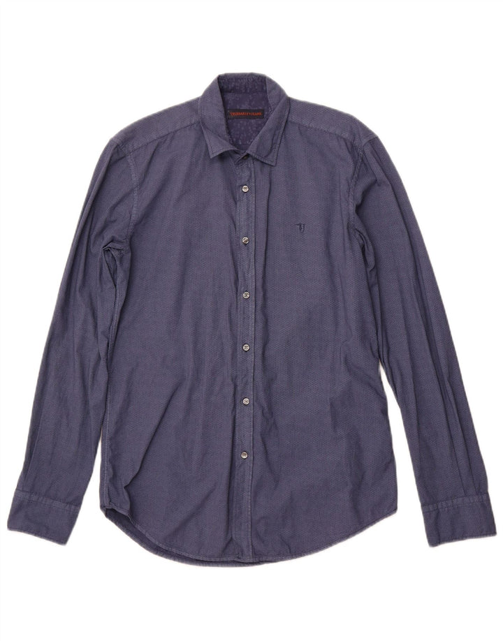 Koszula męska TRUSSARDI JEANS, rozmiar 38, średnia, granatowa, geometryczna bawełna