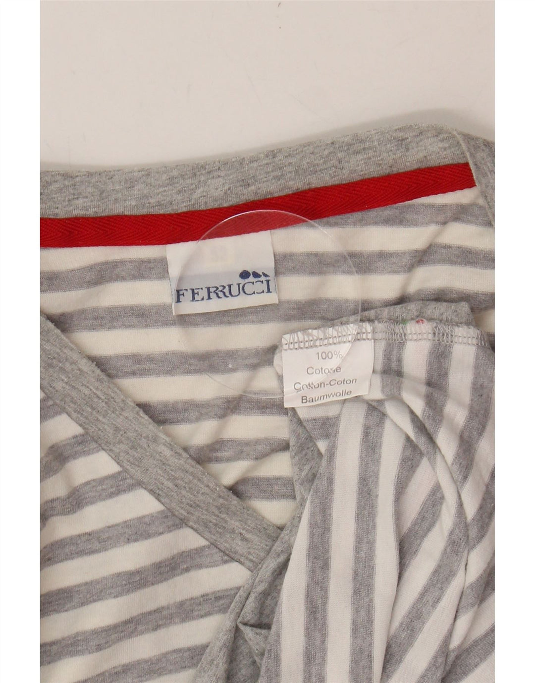 VINTAGE Mens T-Shirt Top IT 52 Large Grey Striped Cotton Vintage Vintage and Second-Hand Vintage from Messina Hembry 