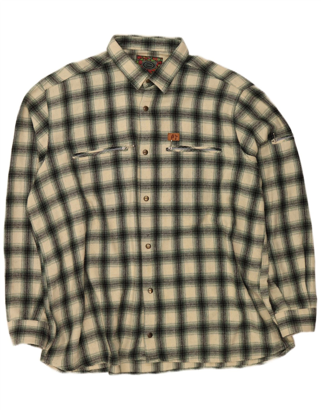Męska koszula flanelowa VINTAGE 3XL z wełny w zieloną kratkę