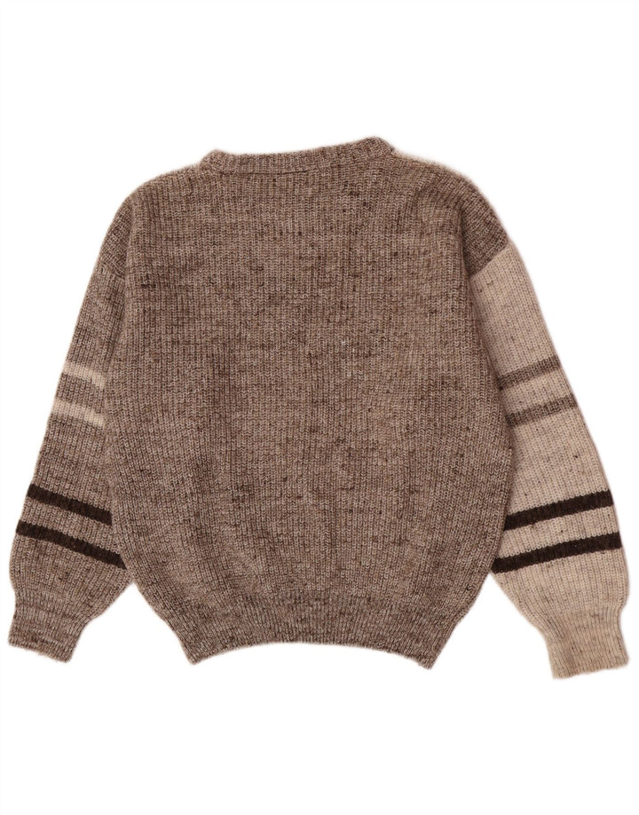 Fiume Męski sweter z wycięciem pod szyją, średnioszary, wełniany blok kolorów, retro