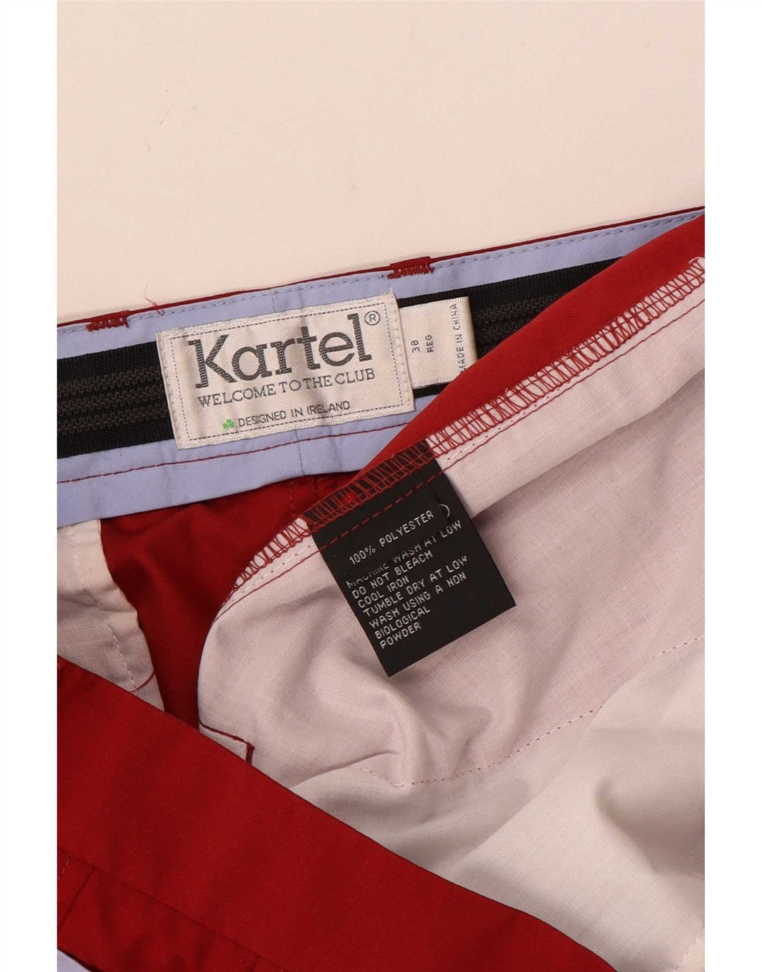Męskie proste spodnie garniturowe Kartel W38 L33 Czerwony poliester