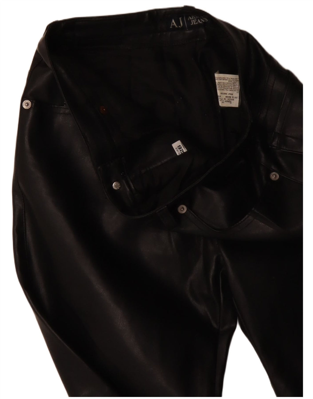 ARMANI Damskie proste spodnie ze sztucznej skóry W26 L31 Czarny poliester