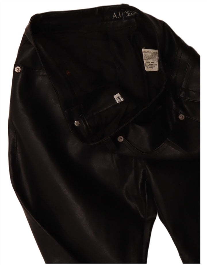 ARMANI Damskie proste spodnie ze sztucznej skóry W26 L31 Czarny poliester