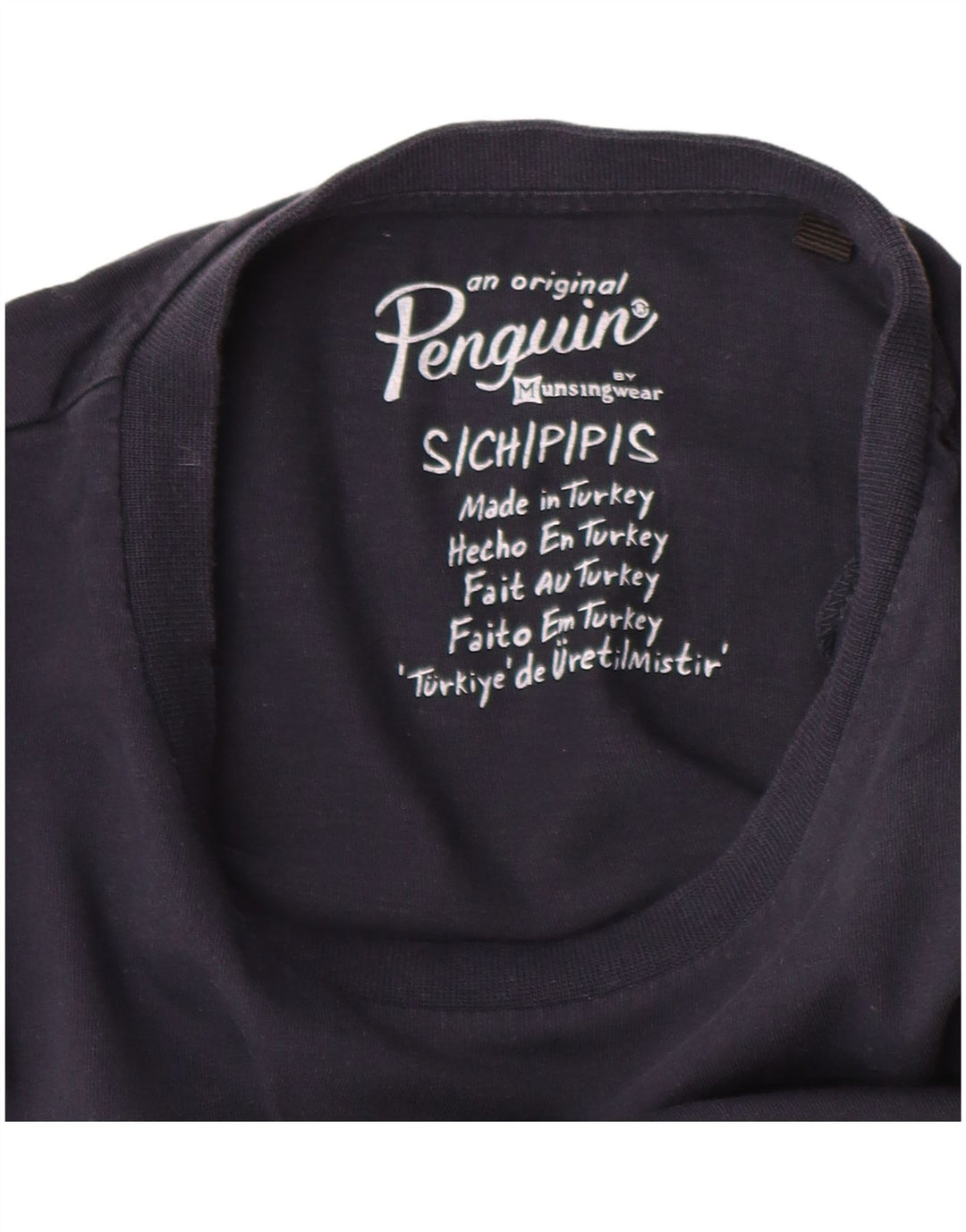 Męski T-shirt z grafiką Pingwin, mały, granatowy, bawełniany