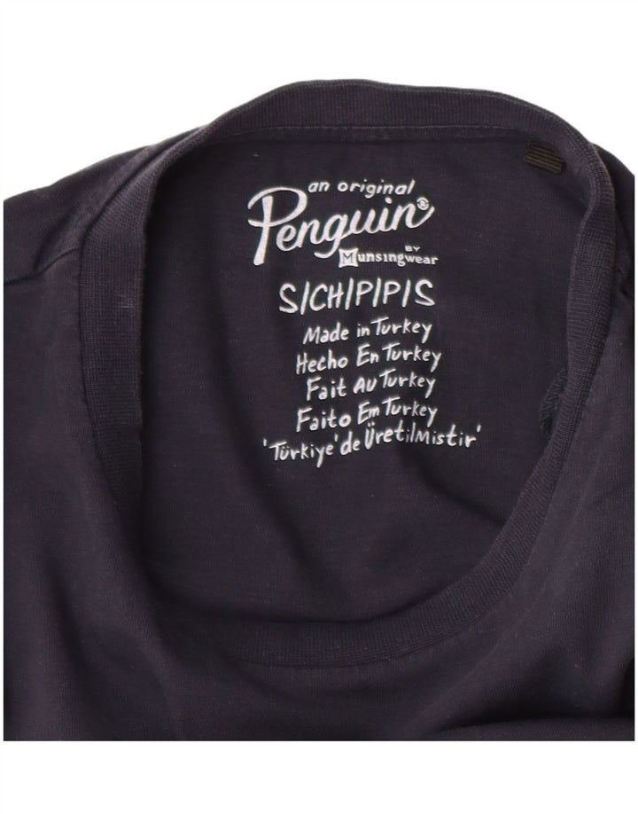 Męski T-shirt z grafiką Pingwin, mały, granatowy, bawełniany