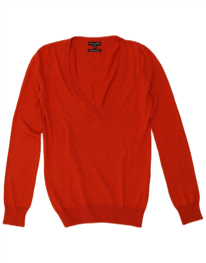 Sweter damski Massimo Dutti z dekoltem w kształcie litery V, UK 10, mały, pomarańczowy jedwab