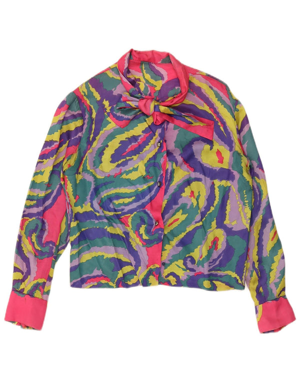 Damska bluzka koszulowa VINTAGE wiązana z przodu UK 14, duża, wielokolorowa paisley