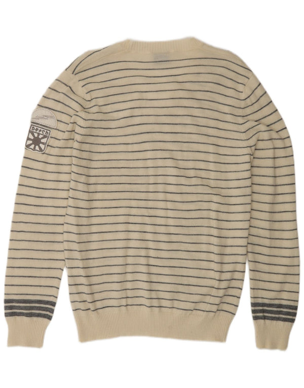 DATCH Męski sweter z dekoltem w kształcie litery V, XL w kolorze złamanej bieli, akryl w paski