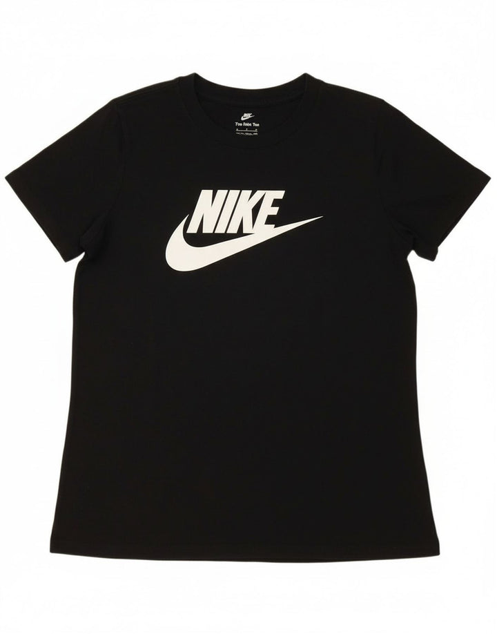 NIKE Womens Graphic T-Shirt Top UK 14 Medium Black Cotton