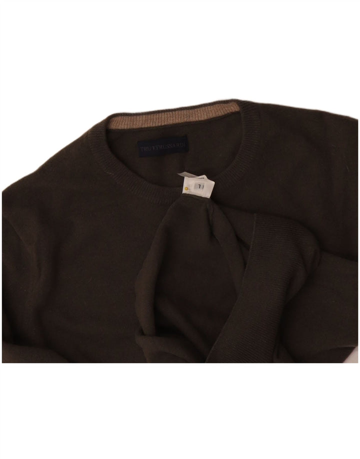 Męski sweter z okrągłym dekoltem TRUSSARDI, duży, szary, wełniany